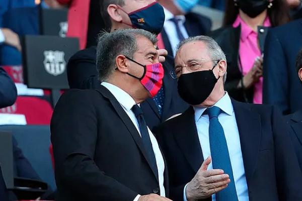 Presiden Barcelona (Joan Laporta) dengan Presiden Real Madrid (Florentino Perez). (Foto: MARCA) 