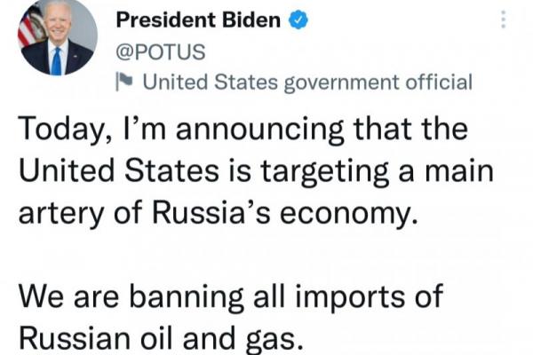 Tekan Putin, Biden Umumkan AS Larang Impor Minyak dan Gas Rusia 