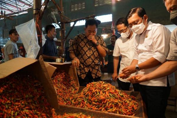 Kepala Badan Pangan Nasional/NFA, Arief Prasetyo Adi meninjau Cabai Rawit Merah asal Sulsel di Pasar Induk Kramat Jati. (Foto: Ist) 
