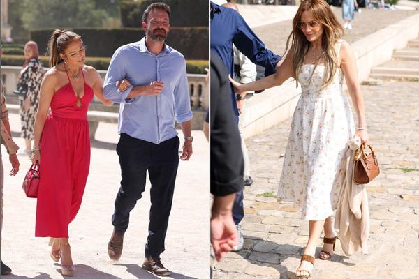 Chic dan Santai, Gaya Jennifer Lopez Kenakan Gaun Midi Reformation saat Honeymoon