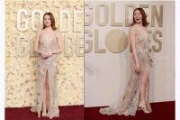 Emma Stone Tampil Menawan dengan Gaun Louis Vuitton Mawar Metalik di Golden Globes 2024