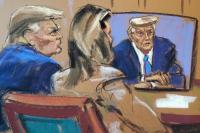 Sketsa Mantan Presiden AS Donald Trump selama persidangan perdata di Pengadilan Federal Manhattan di New York City, AS, 25 Januari 2024. Foto: Reuters