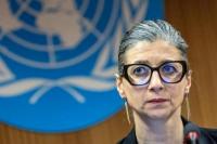 Francesca Albanese, pelapor khusus PBB tentang hak asasi manusia di wilayah Palestina, di Jenewa, Swiss, 26 Maret 2024. REUTERS