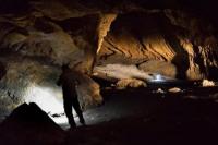 Seseorang berdiri di Gua Pebdeh, di selatan Pegunungan Zagros, Iran, dalam foto tak bertanggal yang diperoleh Reuters pada 25 Maret 2024.