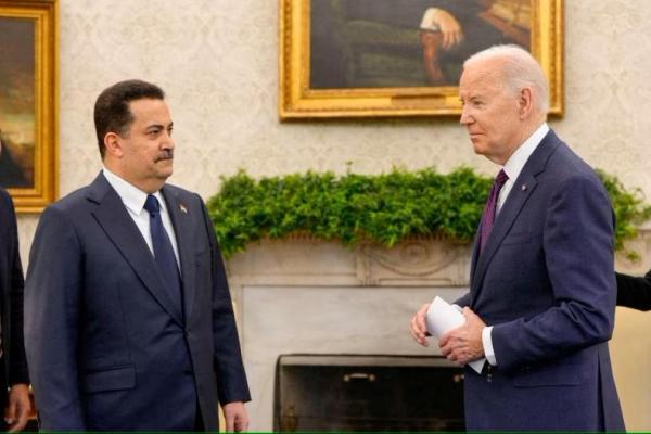 Presiden AS Joe Biden bertemu dengan Perdana Menteri Irak Mohammed Shia al-Sudani di Gedung Putih di Washington, AS, 15 April 2024. Handout via REUTERS 