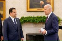 Presiden AS Joe Biden bertemu dengan Perdana Menteri Irak Mohammed Shia al-Sudani di Gedung Putih di Washington, AS, 15 April 2024. Handout via REUTERS