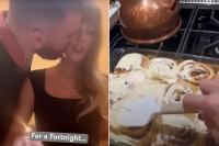 Travis Kelce memberi ciuman pada Taylor Swift, Taylor Swift membuat kue cinnamon roll. (FOTO:YOUTUBE/TAYLOR SWIFT)