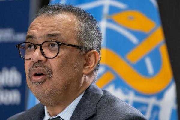 Direktur Jenderal Organisasi Kesehatan Dunia Dr. Tedros Adhanom Ghebreyesus menghadiri pengarahan ACANU di Jenewa, Swiss, 15 Desember 2023. REUTERS 