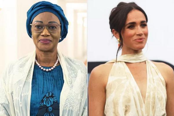 (Kanan) Ibu Negara Nigeria, Senator Oluremi Tinubu di Istanbul, Turki, pada 19 April 2024; (Kiri) Meghan Markle pada pertandingan polo di Lagos, Nigeria, pada 12 Mei 2024. (FOTO:MUSTAFA KAMACI/ANADOLU/GETTY) 