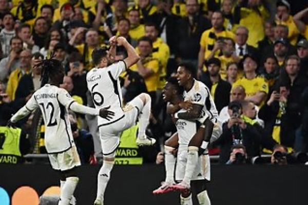 Vinicius Junior saat merayakan gol keduanya untuk Real Madrid di final Liga Champions 2024 