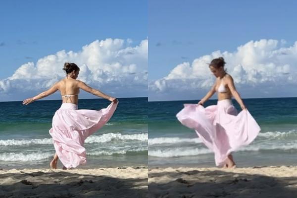 Berbikini Pink, Jennifer Lopez Merasa Bebas Bermain-main di Pantai