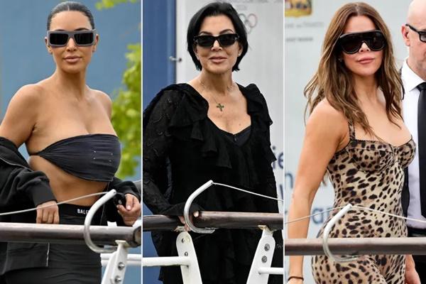 Kim Kardashian, Kris Jenner dan Khloe Kardashian tiba di Venesia untuk pernikahan Jeff Bezos dan Lauren Sánchez pada tanggal 26 Juni 2025. (GC IMAGE/SHUTTERSTOCK) 