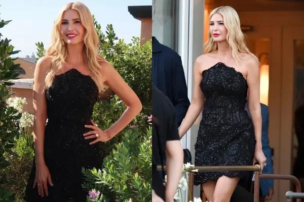 Ivanka Trump mengenakan gaun hitam rancangan Carolina Herrera untuk afterparty pernikahan Jeff Bezos dan Lauren Sanchez. (FOTO: AP) 