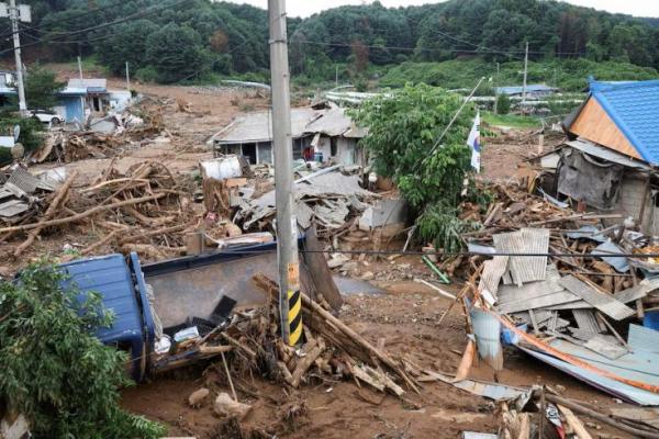 Pemandangan kerusakan akibat hujan deras di Gapyeong, Korea Selatan, 21 Juli 2025. REUTERS 