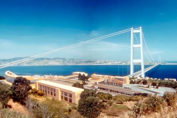 Gambar berkas tanpa tanggal yang menunjukkan simulasi komputer jembatan Messina, proyek pemenang proyek konstruksi rekayasa raksasa Impregilo, yang kini dikenal sebagai Webuild, yang menghubungkan Sisilia dengan daratan Italia. (FOTO: EPA) 