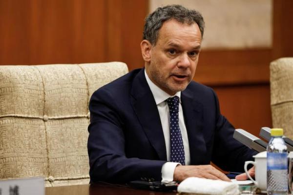 Menteri Luar Negeri Belanda Caspar Veldkamp berbicara di Wisma Negara Diaoyutai di Beijing, Tiongkok, 22 Mei 2025. REUTERS 