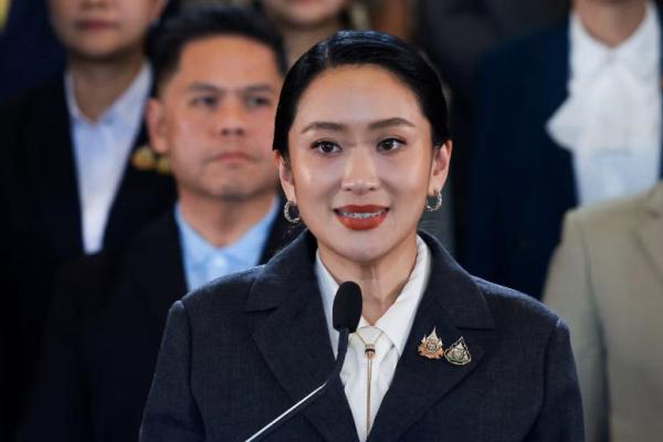 Paetongtarn Shinawatra, yang diberhentikan sebagai perdana menteri, berbicara dalam konferensi pers di Gedung Pemerintahan di Bangkok, Thailand, 29 Agustus 2025. REUTERS 