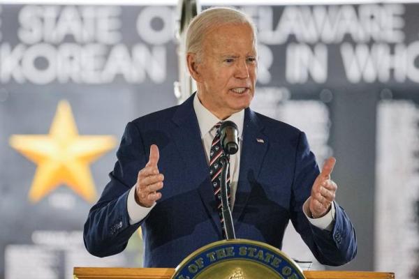 Mantan Presiden AS Joe Biden berpidato dalam sebuah upacara di Veterans Memorial Park, New Castle, Delaware, AS, 30 Mei 2025. REUTERS 