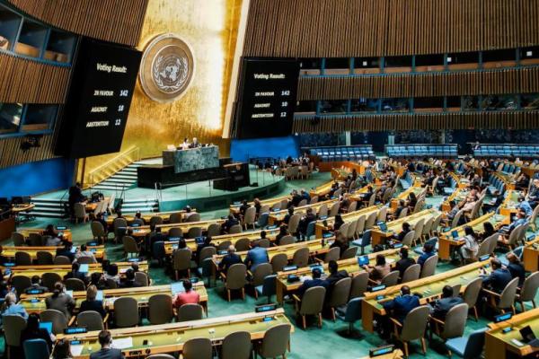 Anggota Majelis Umum Perserikatan Bangsa-Bangsa memberikan suara mengenai Masalah Palestina dan Implementasi Solusi Dua Negara, di markas besar PBB di New York City, AS, 12 September 2025. REUTERS 