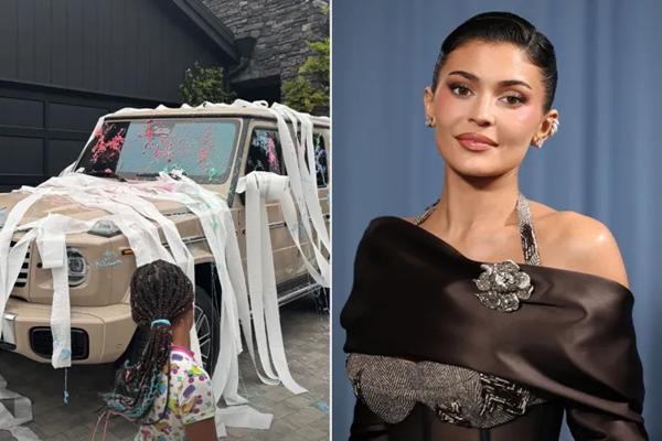 Kylie Jenner dan mobilnya, setelah dikerjai saudara perempuannya, Khloe Kardashian. (FOTO: INSTAGRAM) 