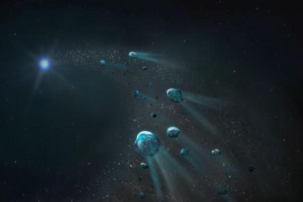 Tahap awal benda es yang terkoyak oleh gravitasi intens katai putih, terlihat dalam ilustrasi selebaran yang dirilis pada 24 September 2025. Handout via REUTERS 