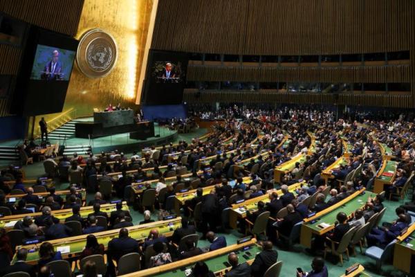 Delegasi Perserikatan Bangsa-Bangsa menyaksikan Sekretaris Jenderal PBB Antonio Guterres berpidato di Sidang Umum ke-80 di Markas Besar PBB di New York City, AS, 23 September 2025. REUTERS 
