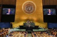 Menteri Luar Negeri Kuba Bruno Eduardo Rodriguez Parrilla berpidato di Sidang Umum PBB ke-80, di markas besar PBB di New York City, AS, 27 September 2025. REUTERS