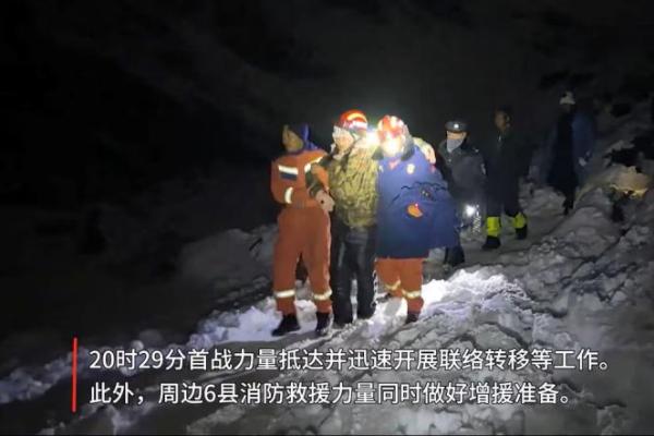 Petugas pemadam kebakaran Tibet menyelamatkan pendaki dari Everest setelah mereka terdampar di tengah badai salju, di Tingri, Daerah Otonomi Tibet, Tiongkok, dalam tangkapan layar yang diambil dari video yang dirilis pada 6 Oktober 2025. Handout via REUTERS 
