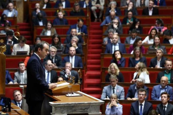 Perdana Menteri Prancis Sebastien Lecornu menyampaikan pidato kebijakan umum pertamanya di hadapan parlemen dan pemerintahan baru, di Majelis Nasional di Paris, Prancis, 14 Oktober 2025. REUTERS 