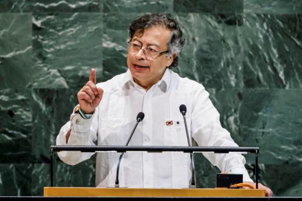 Presiden Kolombia Gustavo Petro berpidato di Sidang Umum Perserikatan Bangsa-Bangsa ke-80 di Markas Besar PBB di New York, AS, 23 September 2025. REUTERS 