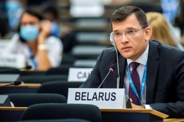 Yury Ambrazevich, Kepala Delegasi Belarus dan Perwakilan Tetap untuk Kantor PBB di Jenewa, Swiss, 14 September 2020. Foto via REUTERS 
