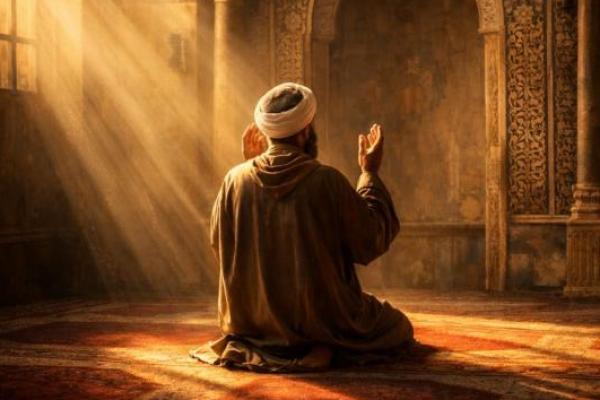 Ilustrasi - Nabi Zakaria sedang berdoa kepada Allah SWT (Foto: AI) 