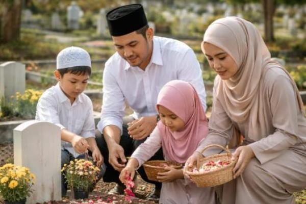 Ilustrasi - melakukan ziarah ke kuburan sebelum memasuki bulan Ramadan (Foto: AI) 