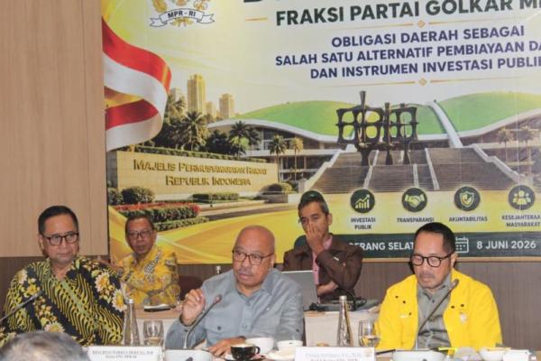 Ketua FPG MPR RI, Melchias Markus Mekeng, dalam Diskusi Publik bertajuk Obligasi Daerah Sebagai Salah Satu Alternatif Pembiayaan Daerah dan Instrumen Investasi Publik di Tangerang Selatan, Banten, Senin (Foto: Humas MPR) 
