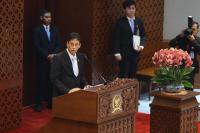 Menteri Keuangan Purbaya Yudhi Sadewa saat menyampaikan pidato tanggapan pemerintah atas pandangan fraksi-fraksi DPR RI terhadap KEM-PPKF Tahun 2027 pada Rapat Paripurna DPR RI di Senayan, Jakarta (Foto: DPR RI)