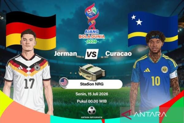 Pertandingan penyisihan Grup E Piala Dunia 2026 antara Jerman melawan Curacao yang dijadwalkan berlangsung di Stadion NRG, Houston, Texas, Amerika Serikat, pada Senin (15/6) dini hari WIB (Foto: Ant/Vintan Rahmadanti) 