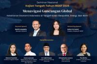 Seminar Institute for Development of Economics & Finance (INDEF) bertema Menavigasi Guncangan Global Ketahanan Ekonomi Indonesia di Tengah Krisis Geopolitik, Energi, dan Iklim, di Jakarta, Kamis (25/6/2026).