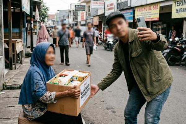 Ilustrasi upload ke social media ketika berbuat baik 