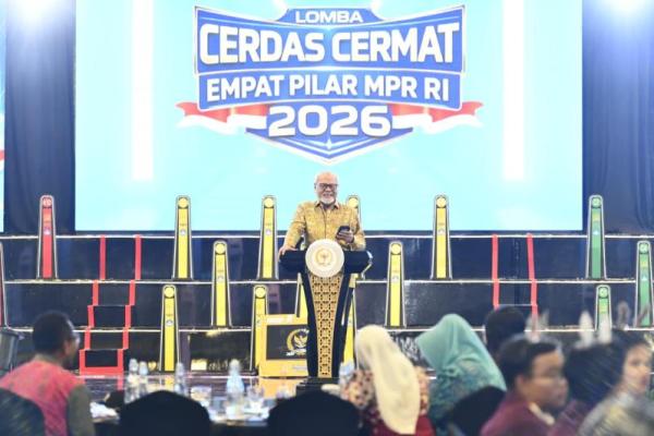 Ketua Badan Sosialisasi MPR RI, Ir. Abraham Liyanto, membuka Lomba Cerdas Cermat (LCC) Empat Pilar MPR RI Tingkat Provinsi Bali di Bali Sunset Road Convention Center (BSCC), Denpasar, Sabtu (4/7/2026). (Foto: Humas MPR) 