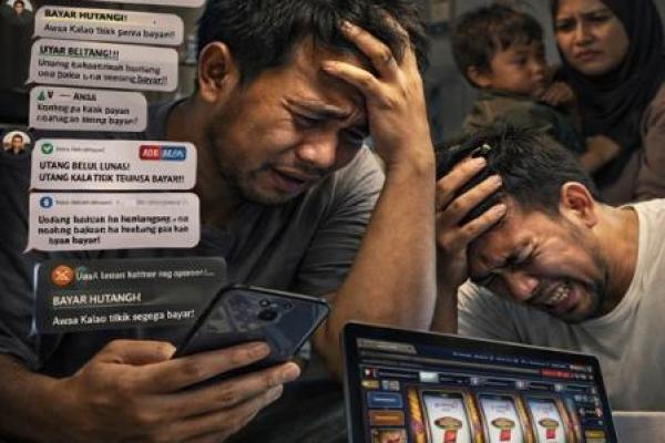 Ilustrasi foto terjerat pinjol dan judol 