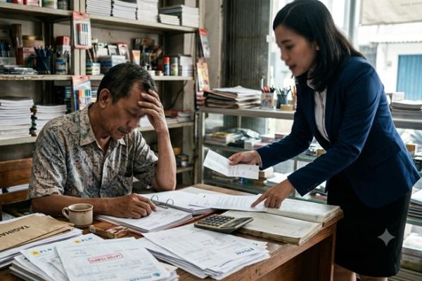 Ilustrasi pusing karena hutang 