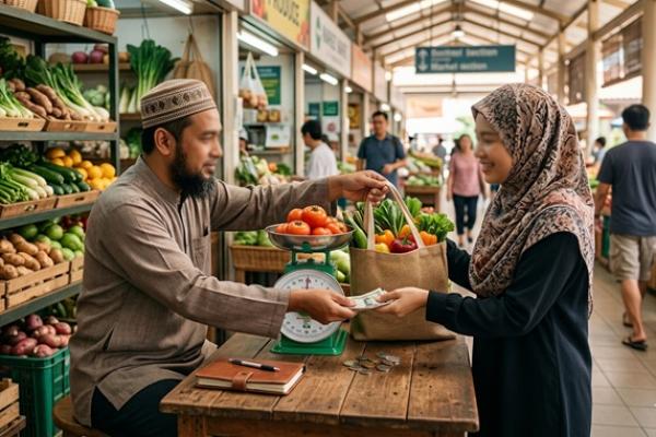 Ilustrasi foto berdagang di pasar 