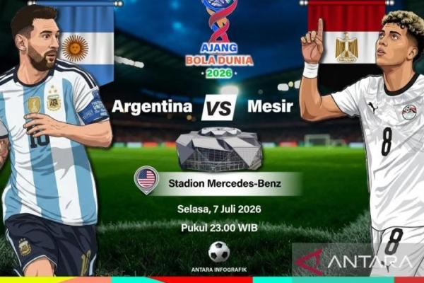 Pertandingan babak 16 besar Piala Dunia 2026 yang akan mempertemukan Timnas Argentina vs Mesir pada Selasa (7/7) malam WIB (Foto: Ant/Vintan Rahmadanti) 