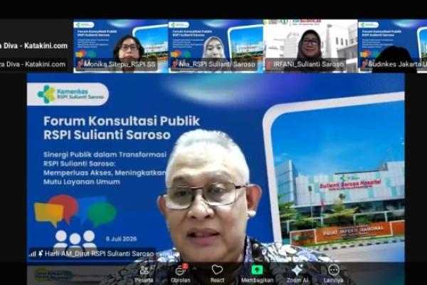 Direktur utama RSPI Sulianti Saroso, Harli Amir Mahmudji di pembukaan acara Forum Konsultasi Publik (FKP) Standar Pelayanan Publik yang digelar oleh Kementerian Kesehatan Direktorat Jenderal Kesehatan Lanjutan secara daring, pada Rabu (8/7) (Foto: Vaza/Katakini.com) 