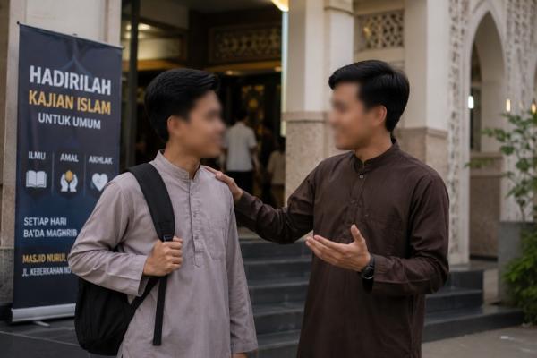 Ilustrasi pemuda ajak teman kajian 