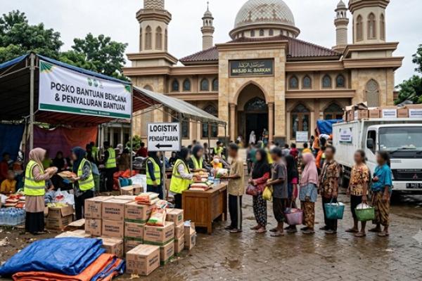 Ilustrasi pelataran masjid untuk kegiatan sosial 