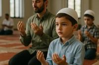 Ilustrasi anak shalat di masjid