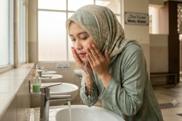 Ilustrasi bersihkan kosmetik sebelum wudhu 