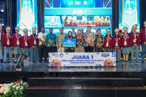 SMA Negeri 2 Nabire berhasil menjuarai Lomba Cerdas Cermat (LCC) Empat Pilar MPR RI Tahun 2026 Tingkat Provinsi Papua Tengah dan melaju pada Final Nasional LCC Empat Pilar MPR RI yang akan digelar di Kompleks Parlemen, Senayan, Jakarta (Foto: Humas MPR) 