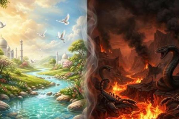 Ilustrasi foto surga dan neraka 